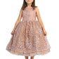 Mauve Girl Dress with Metallic Lace Embroidery Tulle Skirt Dress - AS5816