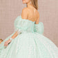 Mint_4 Jewel Strapless Quinceanera Dress with Short Puff Sleeves - GL3176
