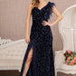 Navy Asymmetric Feather Mermaid Women Formal Dress - GL3154 - Special Occasion-Curves