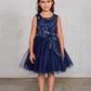 Navy Blue Girl Dress with Flowers Rhinestone Bodice - AS7027
