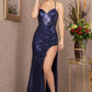 Navy Sequin Embroidery Mermaid Slit Women Formal Dress - GL3146 - Special Occasion-Curves