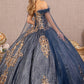Navy_1 Feather Sequin Sweetheart Neckline Quinceanera Dress - GL3107