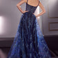 Navy_1 Glitter Print A-Line Gown J840 - Women Evening Formal Gown - Special Occasion