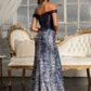 Navy_1 Sheer Bodice Cut-Away Shoulder Women Formal Dress - GL3024 - Special Occasion-Curves
