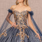 Navy_2 Feather Sequin Sweetheart Neckline Quinceanera Dress - GL3107
