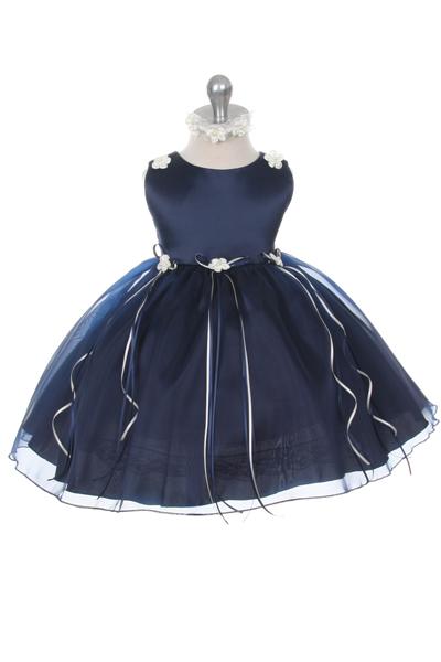 Navy blue Baby Rosebud Organza Party Dress-AS193