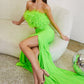 Neon-green Two Piece Feather Gown C141 - Women Evening Formal Gown - Special Occasion