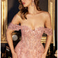 Off the Shoulder Lace A-line Corset Slit Gown By Ladivine CD0198 - Women Evening Formal Gown  - Special Occasion