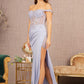 Periwinkle Blue Glitter Sheer Bodice Mermaid Slit Gown GL3162 - Women Formal Dress- Special Occasion-Curves