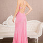 Pink_1 Embroidery Sequin Velvet Mermaid Slit Women Formal Dress - GL3142 - Special Occasion-Curves