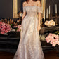 Platinum Off Shoulder Glitter A-Line Gown J835 - Women Evening Formal Gown - Special Occasion-Curves