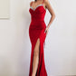 Red Fitted Satin Corset Slit Gown CD888 - Women Evening Formal Gown - Special Occasion