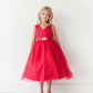 Red Girl Dress with Glitter V-Neck Tulle Dress - AS5698