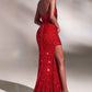 Red_1 Fitted Halter Sequin Slit Gown CD883 - Women Evening Formal Gown - Special Occasion