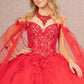 Red_2 GL3110 - Butterfly Applique Glitter Quinceanera Dress