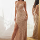 Rose-gold Sequin Fitted Sweetheart Neckline Slit Gown CD259 - Women Evening Formal Gown - Special Occasion
