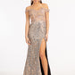 Rose Gold Sheer Bodice Cut-Away Shoulder Women Formal Dress - GL3024 - Special Occasion-Curves