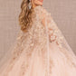 Rose Gold_4 3-D Butterfly Sweetheart Neckline Quinceanera Dress - GL3104