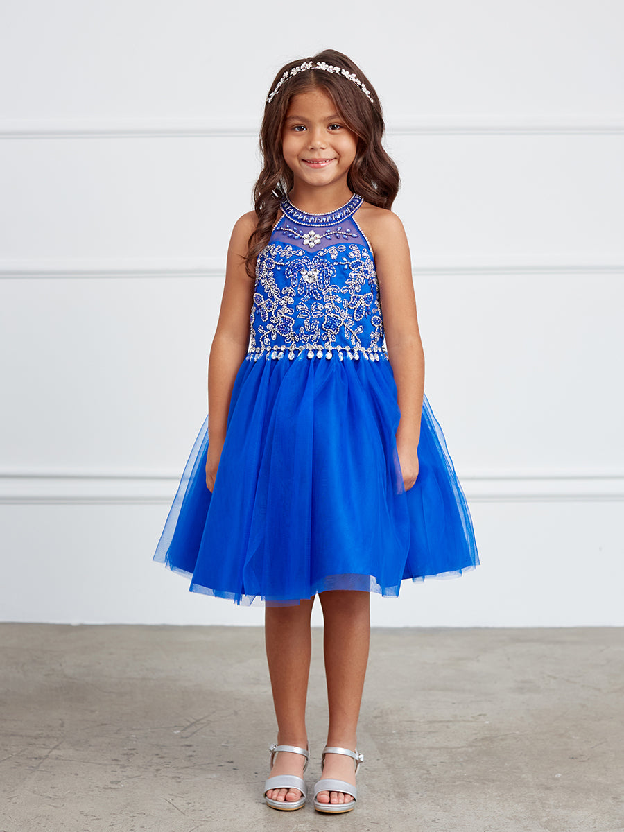 Royal Blue Girl Dress with Short Choker Style - AS7037