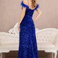 Royal Blue_1 Sequin Cut-away Shoulder Mermaid Slit Women Formal Dress - GL3149 - Special Occasion-Curves