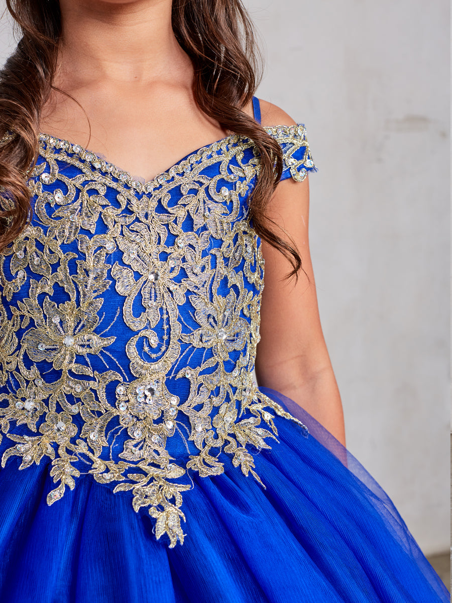 Royal Blue_2 Girl Dress with Off-Shoulder Lace Bodice - AS7024