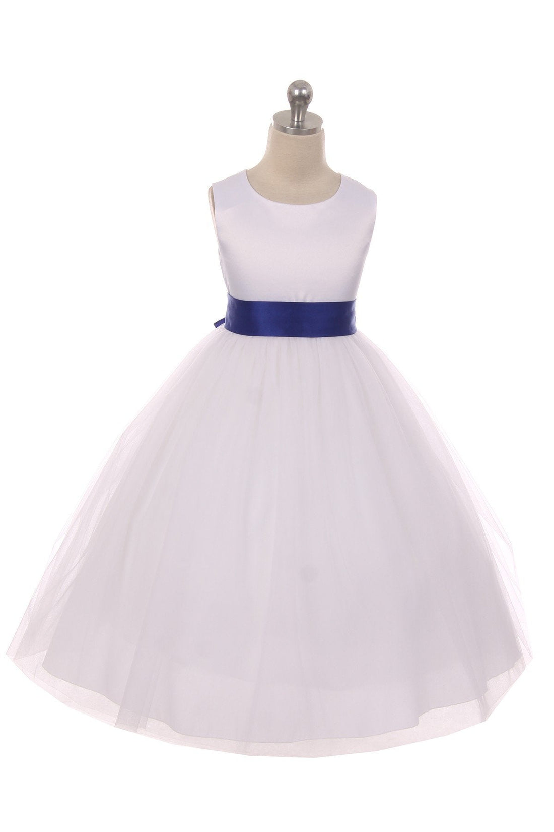 Royal blue Girl Dress - Ivory Satin Sash Bow Girl Dress - AS411 Kids Dream