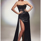 Strapless Fitted Santin Slit Women Formal Gown - Cinderella Divine CDS411 - Special Occasion