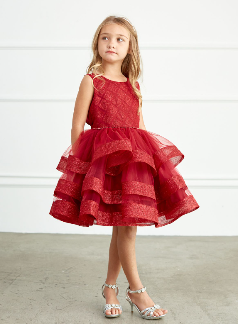 Girl Dress with Glitter Bodice and Ruffles by TIPTOP KIDS - AS5829