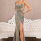 Silver Velvet Cut-out Mermaid Slit Women Formal Dress - GL3150 - Special Occasion-Curves