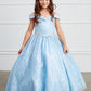 Sky Blue Girl Dress with Glitter Off Shoulder Dress - AS7031