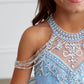 Sky Blue_2 Girl Dress with Choker Halter Neckline - AS7032