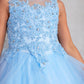 Sky Blue_3 Girl Dress with Sleeveless Illusion Neckline Pageant Dress - AS7018