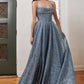 Smoky-blue Glitter A-Line Slit Gown CD252C - Women Evening Formal Gown - Curves