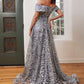 Smoky-blue_1 Off The Shoulder with Over Skirt Gown J836 - Women Evening Formal Gown - Special Occasion-Curves