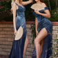 Smoky-blue_1 Velvet Off The Shoulder Corset Slit Gown - Women Evening Formal Gown CD236 - Special Occasion