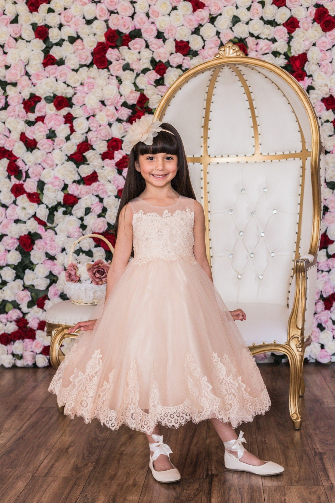 Vintage Rose_2 Girl Dress - Lace Applique Illusion Bateau Dress - AS7007 Kids Dream