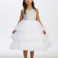 Wh-silver Girl Dress with Metallic Glitter Bodice Tulle Skirt Dress - AS5790