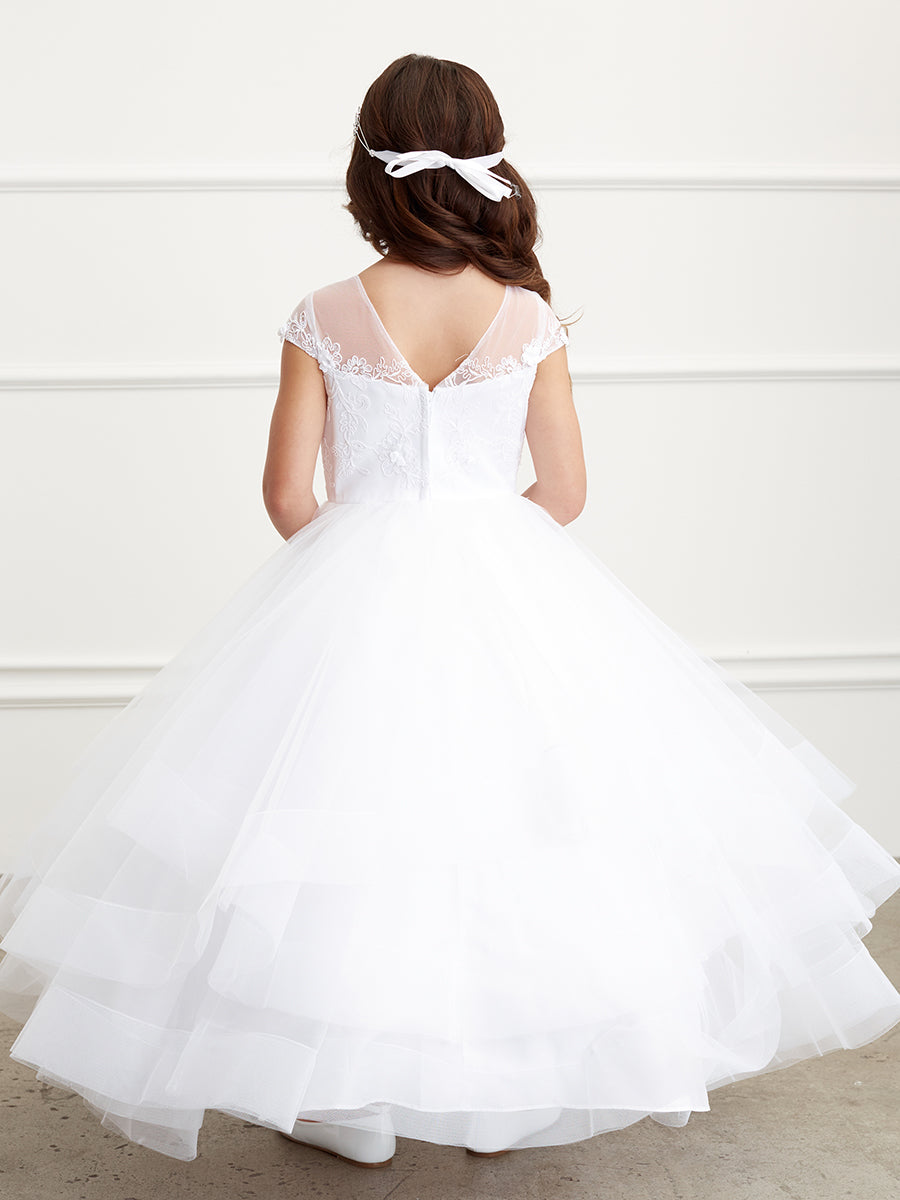 White_1 Girl Dress with Floor Horse Hair Dress - AS5835