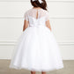 White_1 Girl Dress with Floral Lace Short Sleeved Dress - AS5833