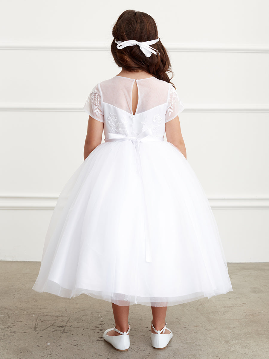 White_1 Girl Dress with Floral Lace Short Sleeved Dress - AS5833