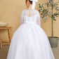 White_1 Girl Dress with Illusion Neckline and Applique Dress - AS5830