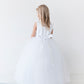 White_1 Girl Dress with Satin Bodice and Tulle Skirt Dress - AS5700