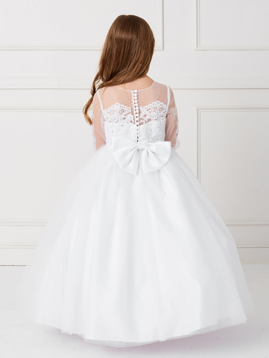 White_1 Girl Dress with Stunning Sleeves and Bodice Dress - AS5780