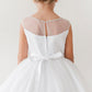 White_2 Girl Dress with Illusion Neckline Dress - AS5712