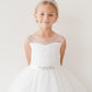 White_3 Girl Dress with Illusion Neckline Dress - AS5712