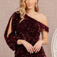 Wine_2 Sequin Asymmetric Velvet Mermaid Dress - GL3159 - Special Occasion-Curves