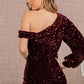 Wine_3 Sequin Asymmetric Velvet Mermaid Dress - GL3159 - Special Occasion-Curves
