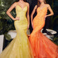 Yellow-Orange Glitter Printed Mermaid Gown CC2279 - Women Evening Formal Gown - Special Occasion