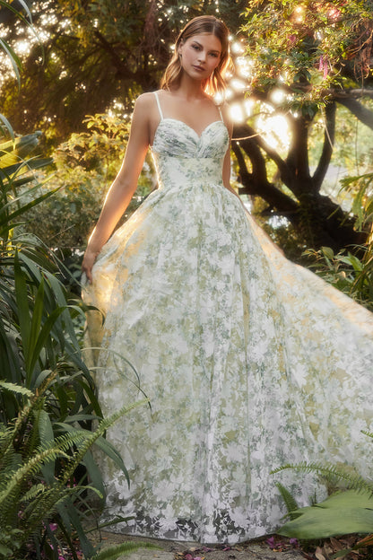 Yellow Floral Organza A-line Gown A1132 Penelope Gown - Special Occasion