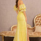 Yellow_1 Mesh Puff Sleeves Mermaid Women Formal Dress - GL3155 - Special Occasion-Curves